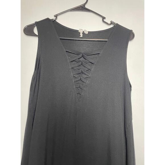 V Neck Blouse Womens Size Small Sleeveless Lace Front Solid Black A-line Hem Top - Picture 2 of 12